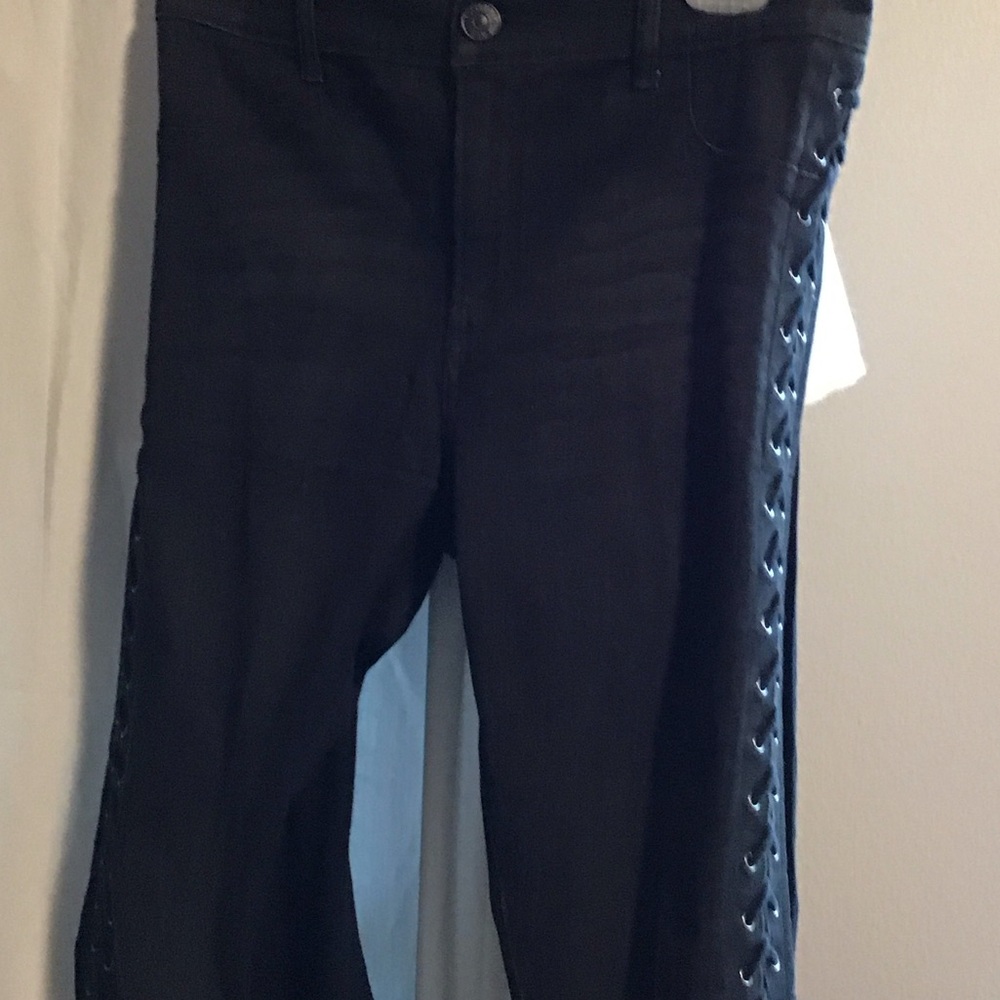 Women's Black Skinny Jeans with Lace-Up Side Detail